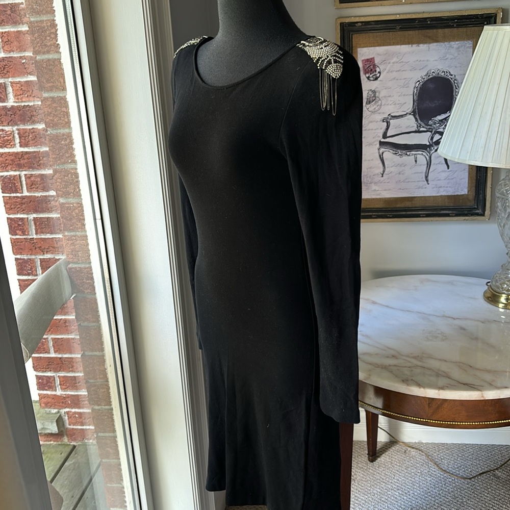 TEENFLO BLACK DRESS WITH EPAULET BEADING TRIM